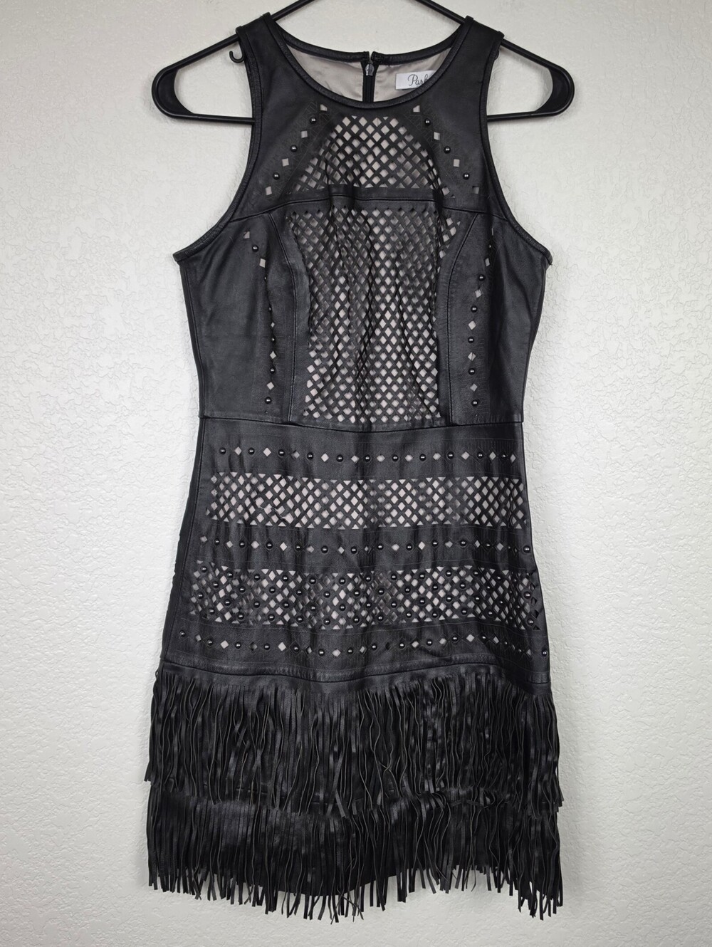 Parker $595 Genuine Leather Black Fringe Goth Dress